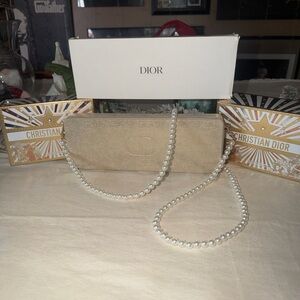 Dior Beige rectangle Clutch with Pearl Chain